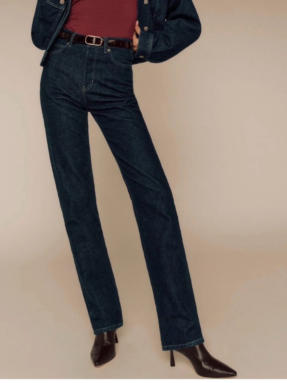 Reformation Straight-Leg Jeans — Dark Indigo